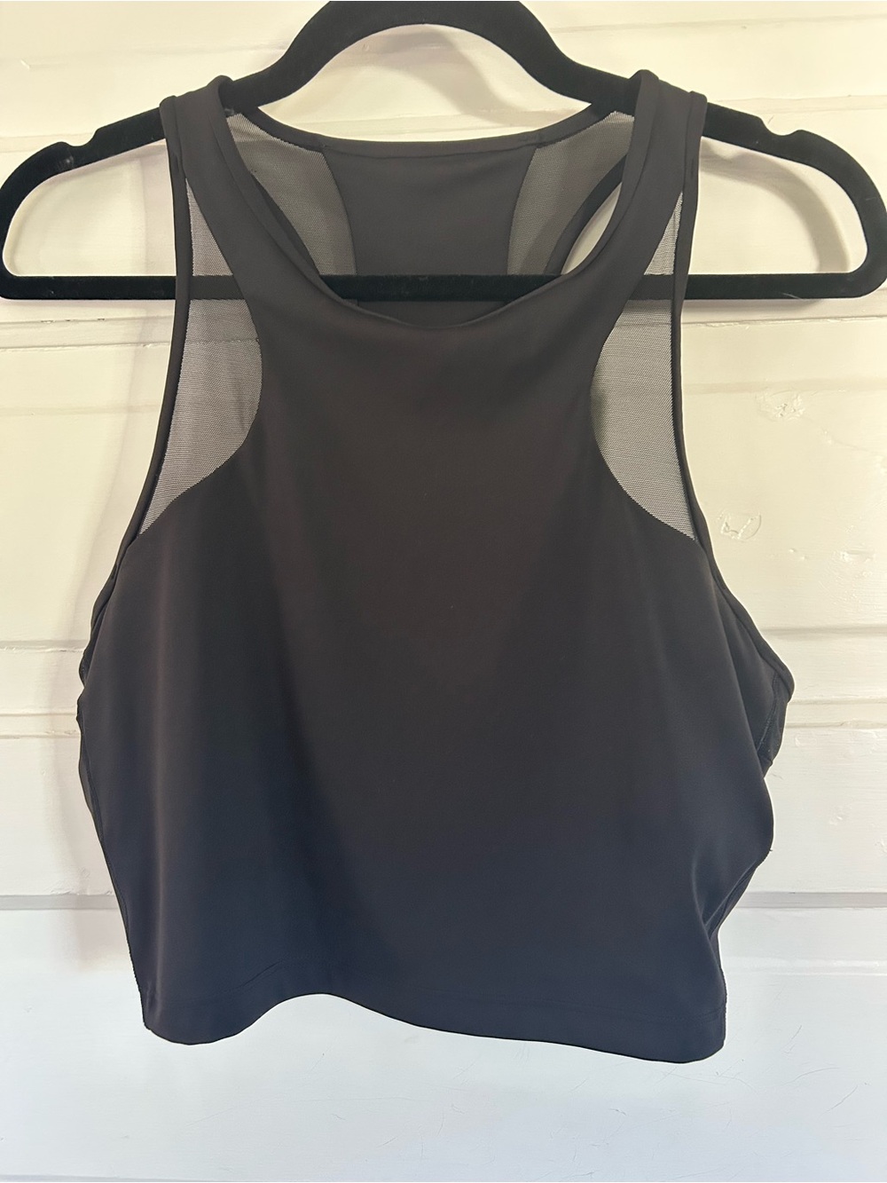 Athleta Black High-Neck Mesh-Detailed Crop Tank/Sports Bra. Size Large